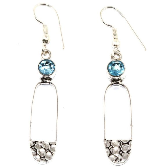 Hand Crafted Jewelry - Swiss Blue Quartz Gemstone 925 Silver Earrings